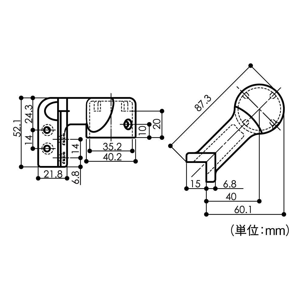 ECLEシステム手すり３５シリーズ出隅スリム座ブラケットカバー付