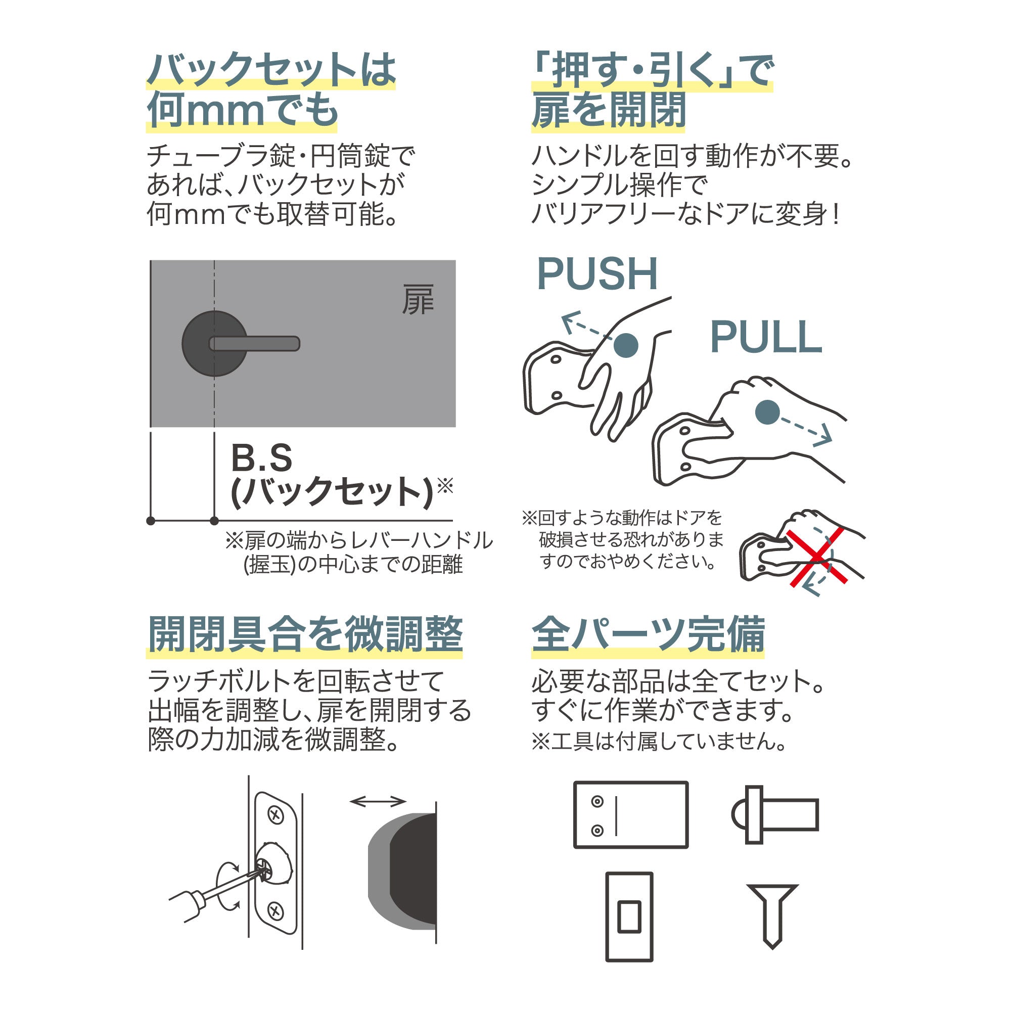 ECLEリフォーム用オールラウンド錠｜押すだけバリアフリードアノブ
